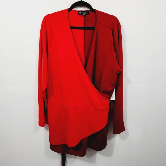 ELOQUII Colorblock Wrap Top Red Goji Berry Stretch Knit NWT Womens Size Plus 24W - Picture 3 of 14